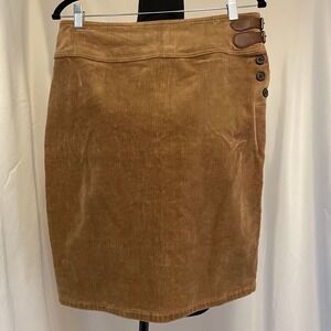 American Living Brown Skirt Corduroy leather side buckle side‎ button skirt
